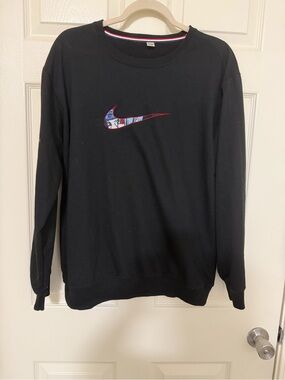 Custom made  Black Men's Crewneck Sweatshirt with Graphic Swoosh